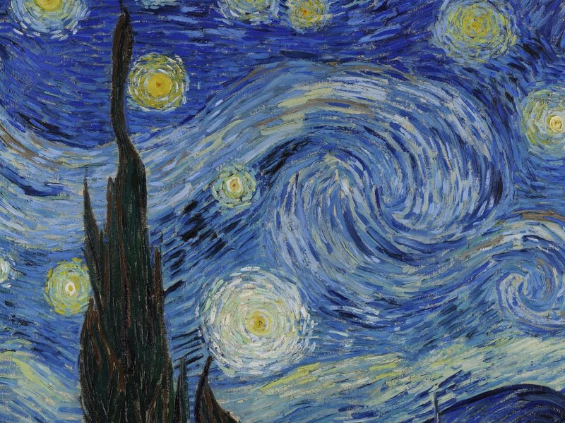 Impasto brushwork in the sky of Vincent van Gogh's The Starry Night